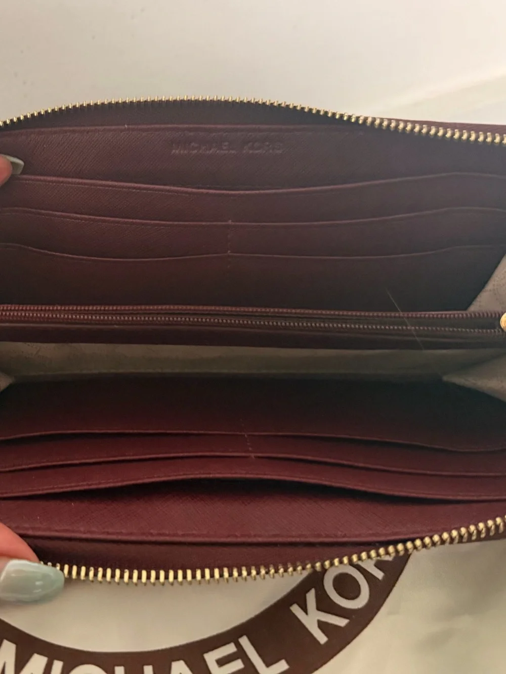 Well loved Michael Kors Burgundy Leather Tote with Snake-Print Wallet